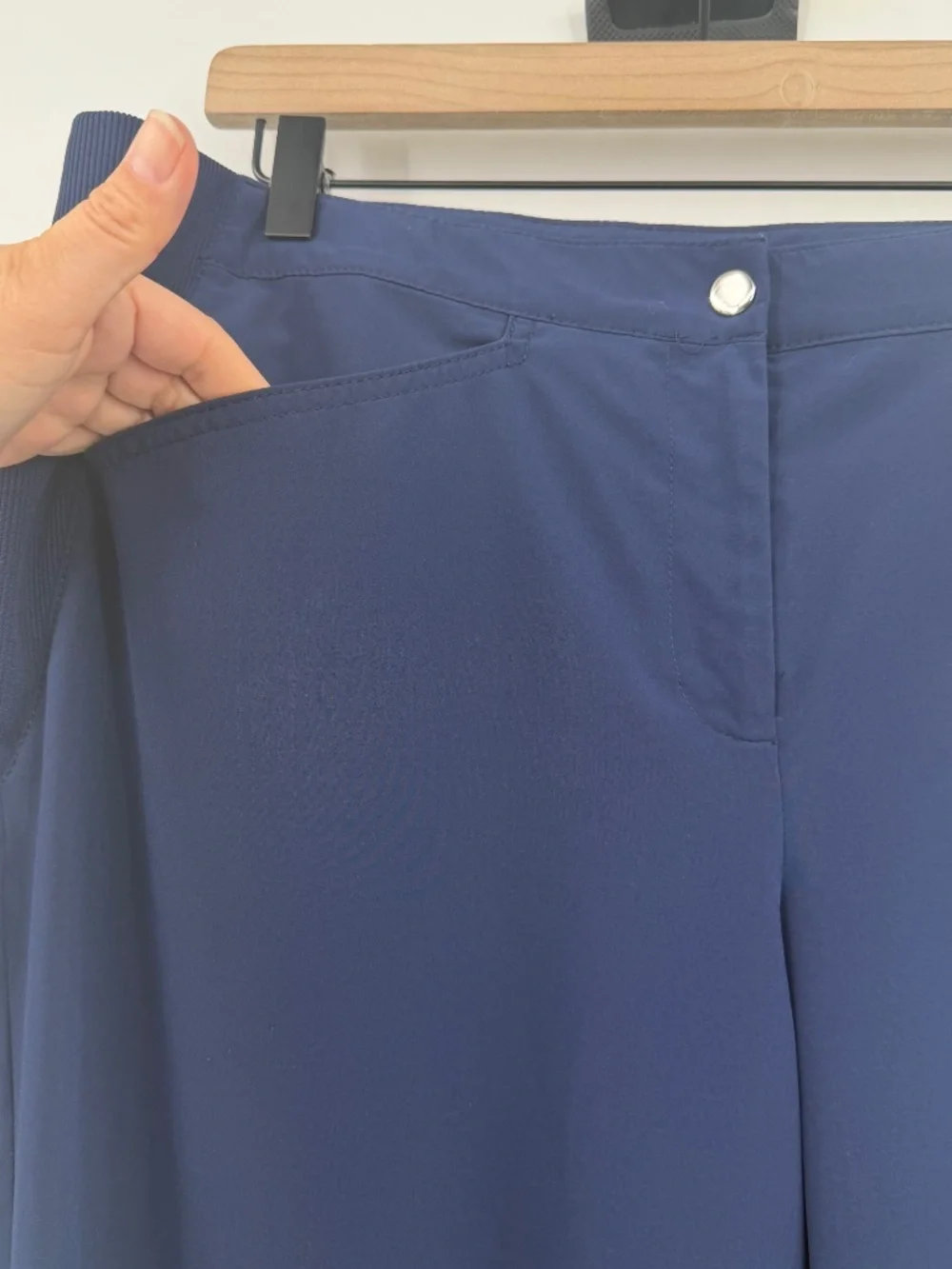 Chicos Zenergy Pants Women Large Blue Lightweight Stretch Zip Ankles Tapered